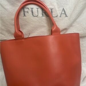 Furla Coral-Orange Leather Tote